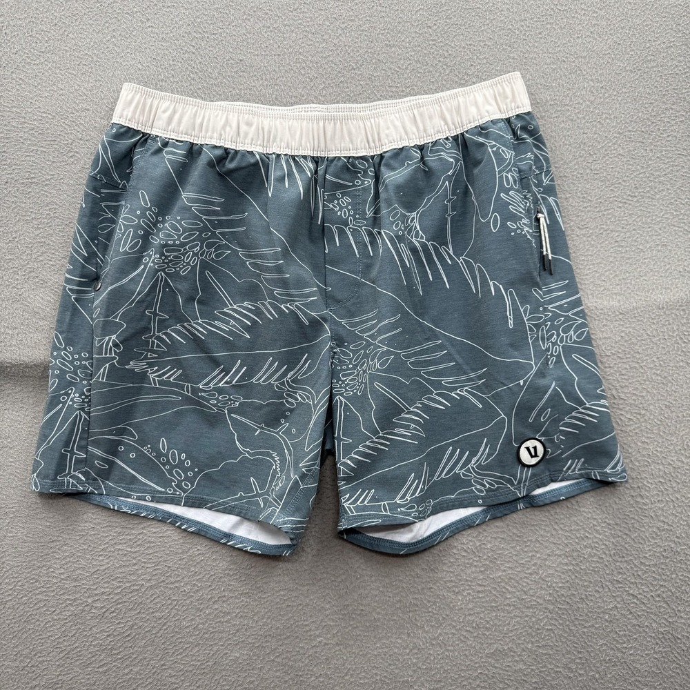 Vuori Swim Shorts Mens Large Blue Tropical Print Trunks Lined Quick Dry Beach